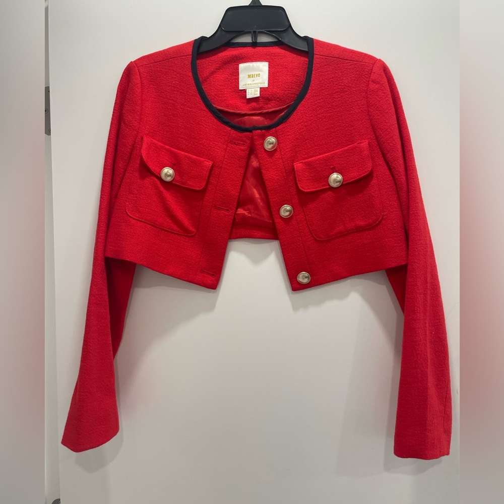 Maeve Red Tweed Cropped Jacket 6 NWOT